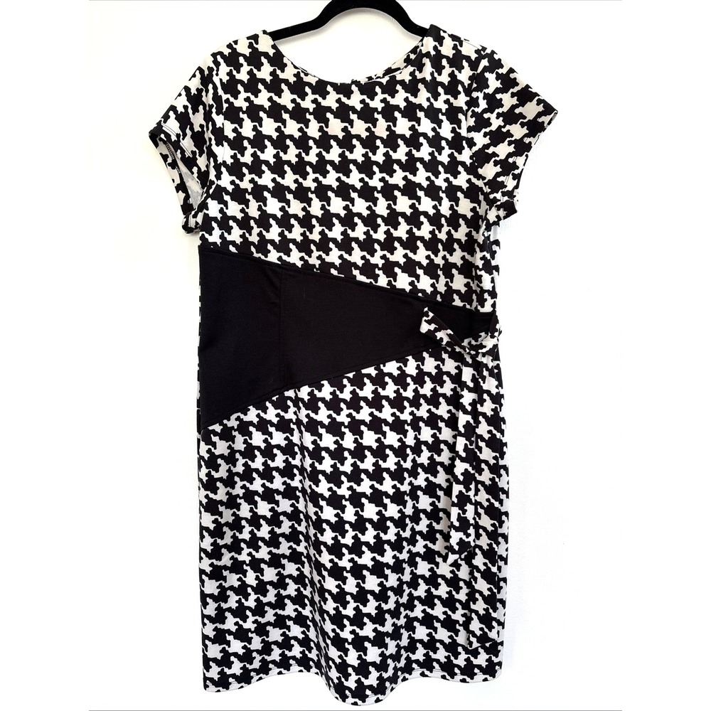 Shelby & Palmer Black White Houndstooth Sheath Dress Side‎ Tie Size 14